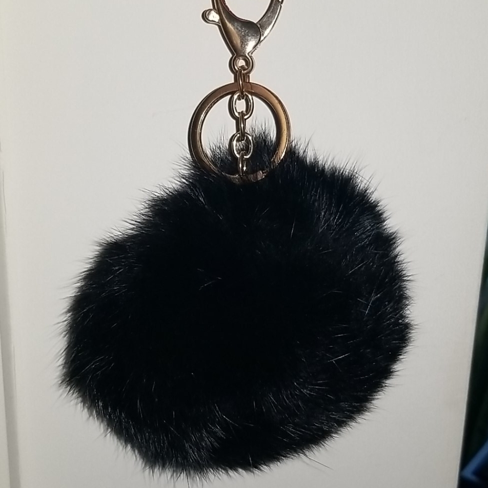 Black fake fur keychain